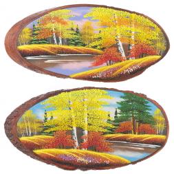 Панно на срезе дерева &amp;quot;Осень&amp;quot; горизонтальное 45-50 см каменная крошка