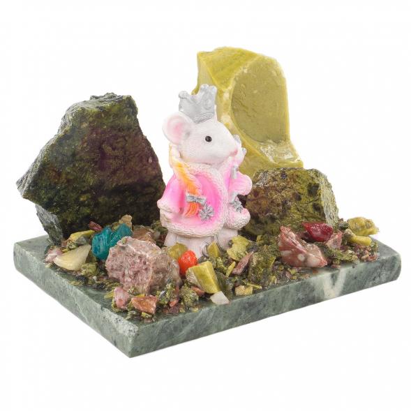 Сувенир &amp;quot;Мышка-принцесса&amp;quot; змеевик самоцветы 120227