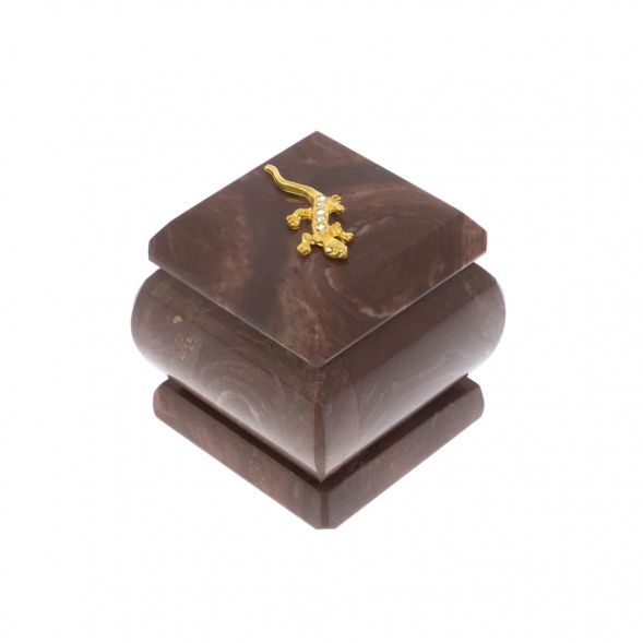 Шкатулка из камня лемезит с ящерицей 4,5х4,5х6 см 128945