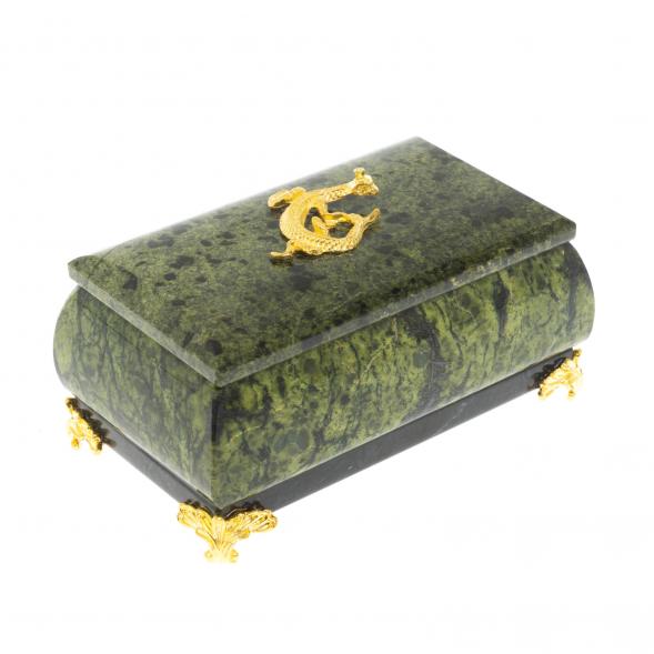 Шкатулка для украшений с ящерицей камень змеевик 10х5х6 см 112009