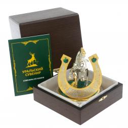 Статуэтка &amp;quot;Конь на дыбах с подковой на счастье&amp;quot; малахит Златоуст