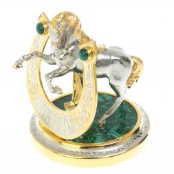 Статуэтка &amp;quot;Конь на дыбах с подковой на счастье&amp;quot; малахит Златоуст