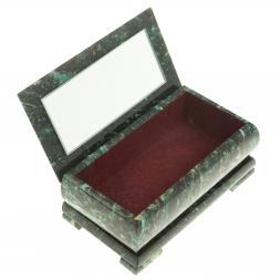 Шкатулка с иллюстрацией "Пара лебедей" камень змеевик 17,5х9,5х7,5 см