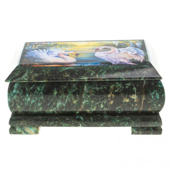 Шкатулка с иллюстрацией &amp;quot;Пара лебедей&amp;quot; камень змеевик 17,5х9,5х7,5 см 124032