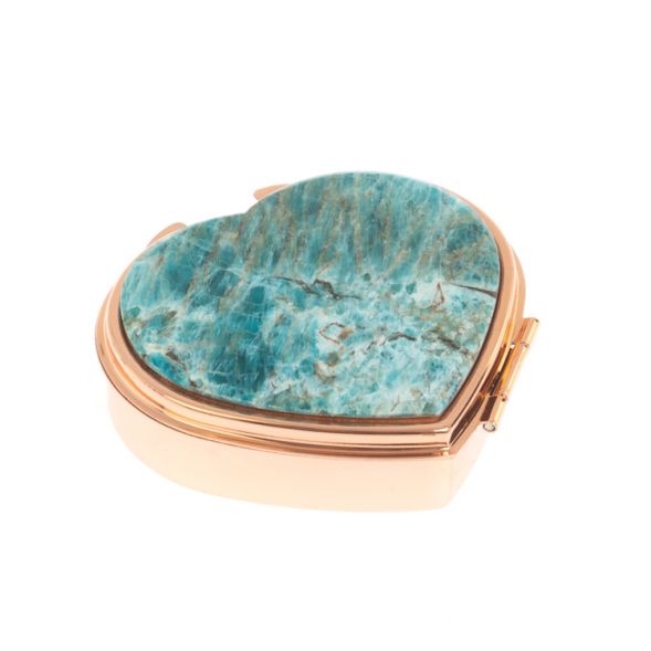 Таблетница &amp;quot;Сердце&amp;quot; на 3 отделения голубой апатит цвет красное золото 127403