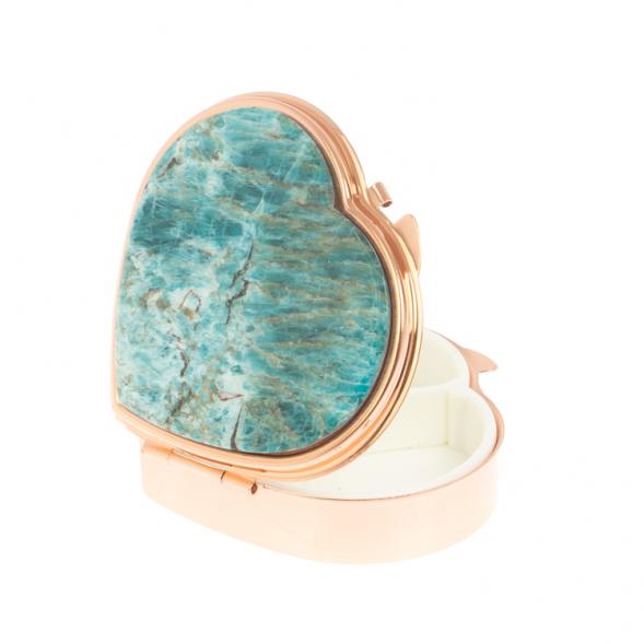 Таблетница &amp;quot;Сердце&amp;quot; на 3 отделения голубой апатит цвет красное золото 127403