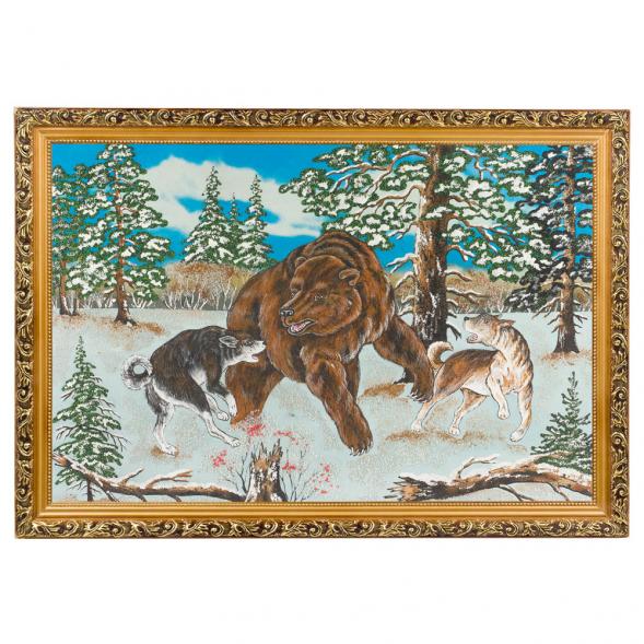 Картина &amp;quot;Охота на медведя&amp;quot; багет 46х66 см, каменная крошка 119314