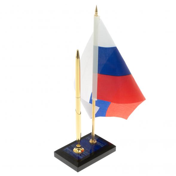 Подставка под ручку с флагом РФ из афганского лазурита 8,5х6х25 см 129526