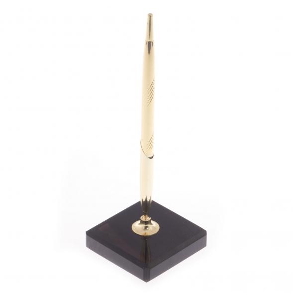 Ручка металлическая на подставке из черного обсидиана 7х7 см 122129