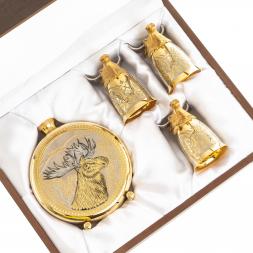 Подарочный набор "Лось" фляжка и 3 стопки перевертыша Златоуст