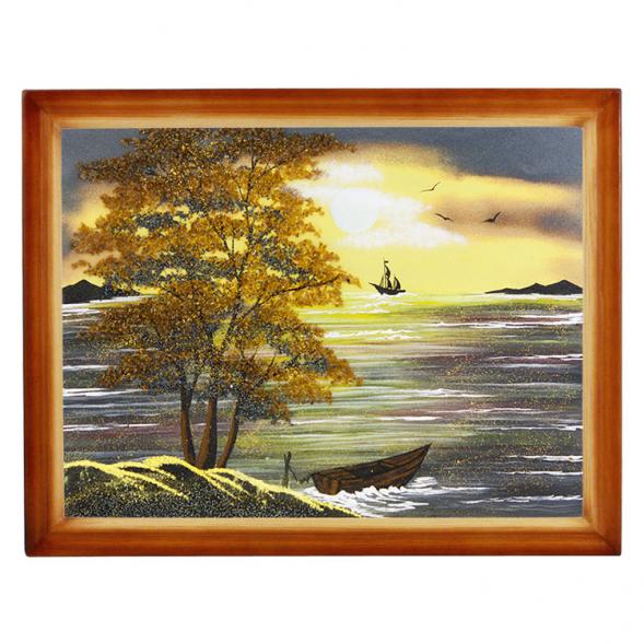 Картина &amp;quot;Закат&amp;quot; багет дерево 36х46 см, каменная крошка 111695