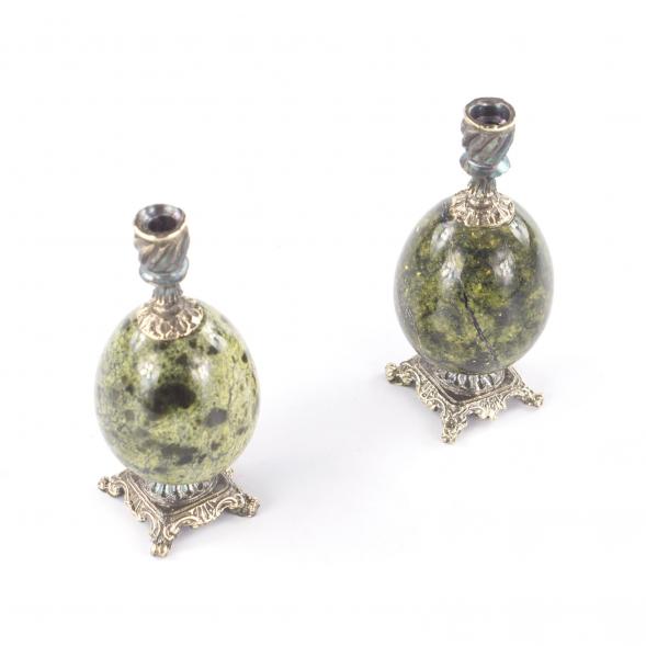 Подсвечник церковный на яйце из бронзы и змеевика 116384