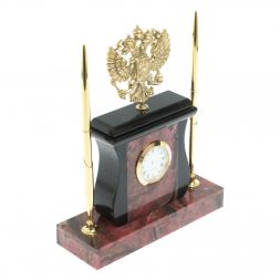 Настольные часы с ручками "Герб" из камня родонит