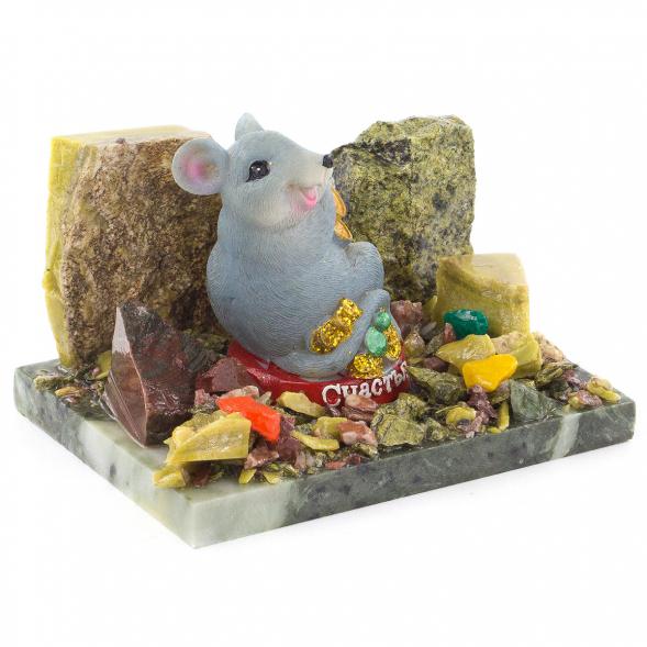 Сувенир &amp;quot;Мышка с монетами&amp;quot; змеевик самоцветы 120229