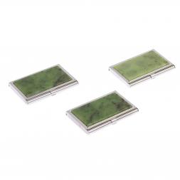 Карманная визитница с нефритом цвет серебро