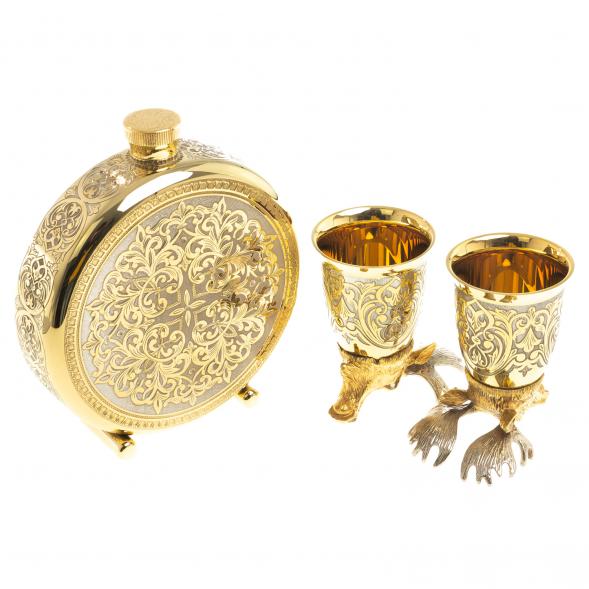 Подарочный набор &amp;quot;Лось&amp;quot; фляжка и 2 стопки перевертыша Златоуст 123682