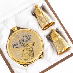 Подарочный набор "Лось" фляжка и 2 стопки перевертыша Златоуст