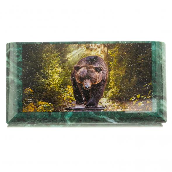 Шкатулка с иллюстрацией &amp;quot;Медведь в еловом лесу&amp;quot; камень змеевик 17,5х9,5х7,5 см 124034
