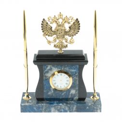 Настольные часы с ручками" Герб" из лазурита