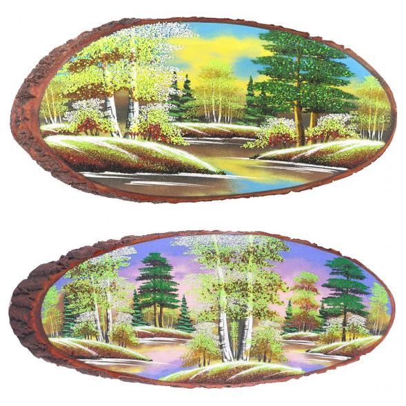 Панно на срезе дерева &amp;quot;Весна&amp;quot; горизонтальное 45-50 см каменная крошка 120050