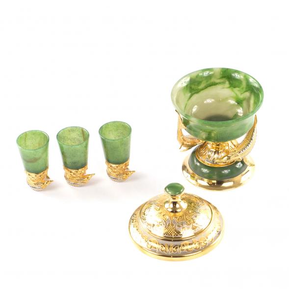 Подарочный набор &amp;quot;Икорница две рыбки со стопками&amp;quot; камень нефрит 121552