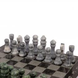 Шахматный ларец с гравировкой мрамор, змеевик 35х35х7,5 см