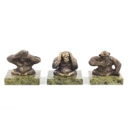 Набор из бронзы и змеевика "Не вижу, не слышу, не говорю"