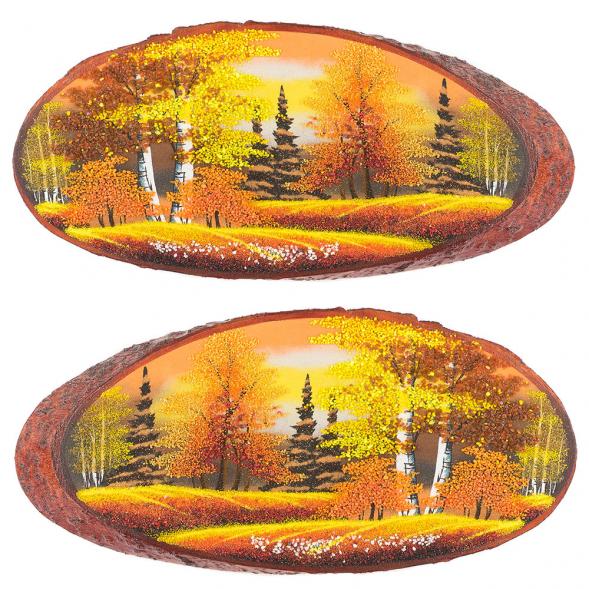 Картина на срезе дерева &amp;quot;Осень янтарная&amp;quot; горизонтальное 40-45 см рисунок каменная крошка 120051