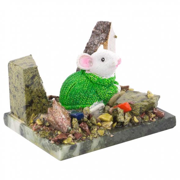 Сувенир &amp;quot;Мышка в зеленом свитере&amp;quot; змеевик самоцветы 120231