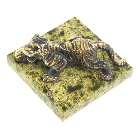 Статуэтка из бронзы &amp;quot;Рычащий тигр&amp;quot; камень змеевик 122669