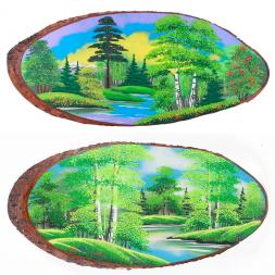 Панно на срезе дерева "Лето" горизонтальное 55-60 см каменная крошка