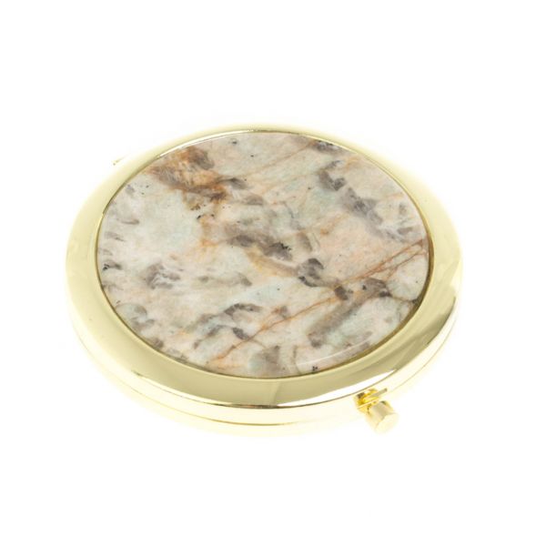 Зеркало карманное круглое из камня амазонит дымчатый кварц цвет золото 127806