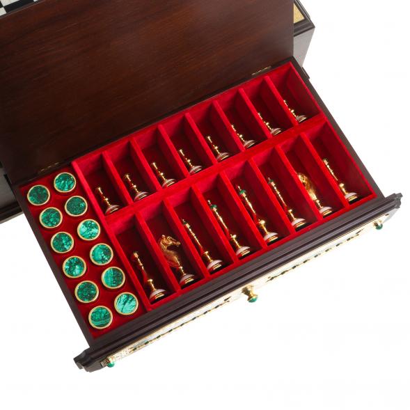 Подарочный набор шахматы и шашки &amp;quot;Царские&amp;quot; камень малахит Златоуст 122843