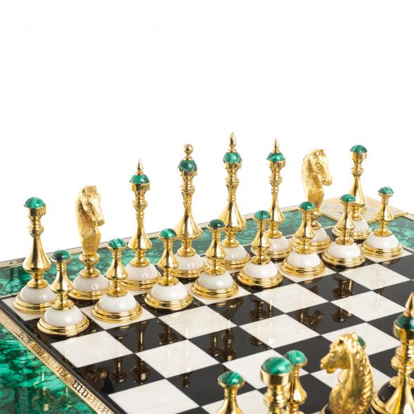 Подарочный набор шахматы и шашки &amp;quot;Царские&amp;quot; камень малахит Златоуст 122843