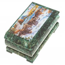 Шкатулка с иллюстрацией "Стая волков" камень змеевик 17,5х9,5х7,5 см