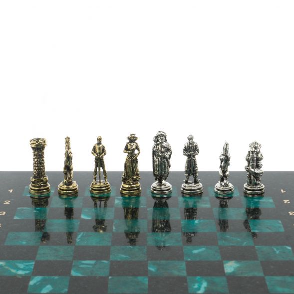 Шахматы подарочные &amp;quot;Рыцари&amp;quot; из змеевика доска 28х28 см 127729