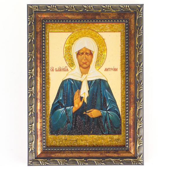 Икона Матрона Московская рамка багет 13х18 см, каменная крошка 119230