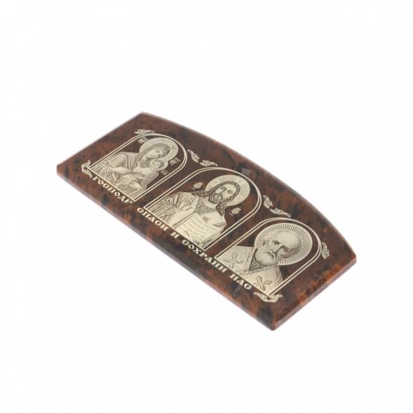 Икона автомобиль из коричневого обсидиана &amp;quot;Спаси и сохрани&amp;quot; 10х4,5 см 129255