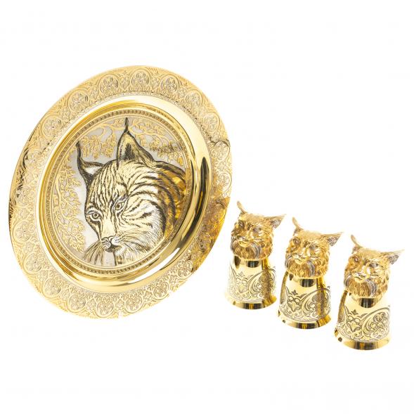 Подарочный набор &amp;quot;Рысь&amp;quot; тарелка и 3 стопки перевертыша Златоуст 123686