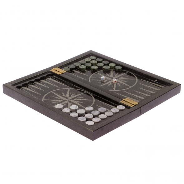 Шахматный набор 3 в 1 мрамор, змеевик с гравировкой 125333