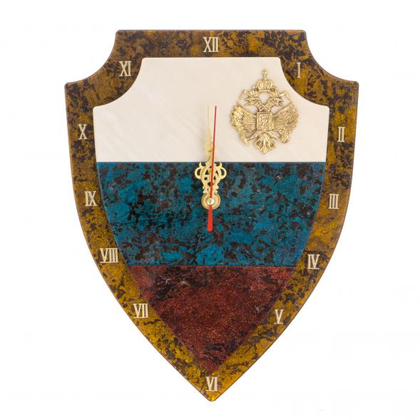 Часы настенные &amp;quot;Герб РФ&amp;quot; лабрадорит, змеевик, мрамор 126247