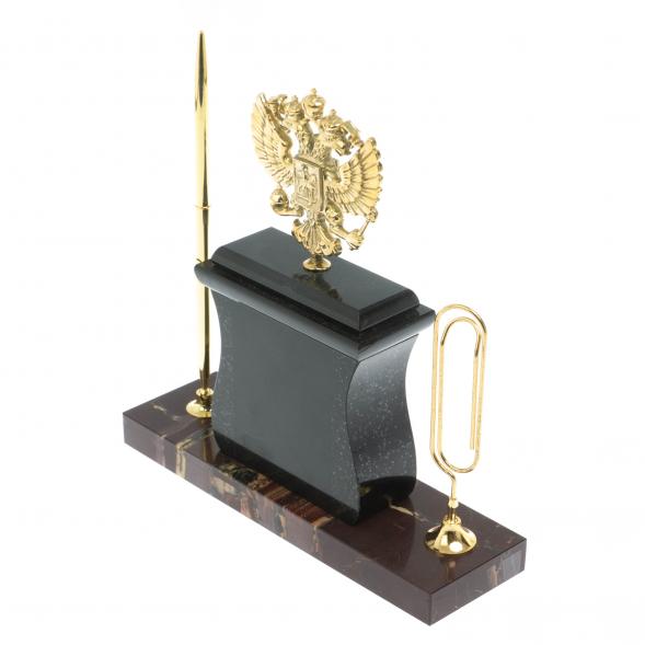 Настольный набор с ручкой и скрепкой &amp;quot;Герб&amp;quot; из яшмы 128275