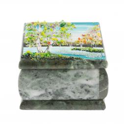 Шкатулка &amp;quot;Весенний пейзаж&amp;quot; камень змеевик 10х10х7 см