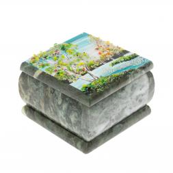 Шкатулка &amp;quot;Весенний пейзаж&amp;quot; камень змеевик 10х10х7 см