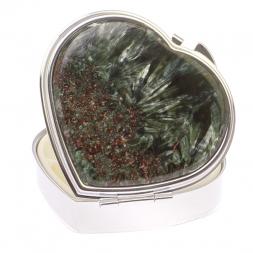 Таблетница &amp;quot;Сердце&amp;quot; на 3 отделения камень серафинит цвет серебро