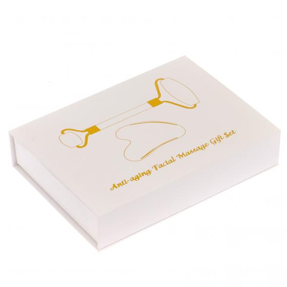 Подарочный набор роликовый массажер и скребок гуаша из розового оникса 125650