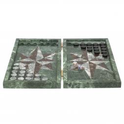 Нарды из камня &amp;quot;Роза ветров&amp;quot; серый мрамор / конгломерат