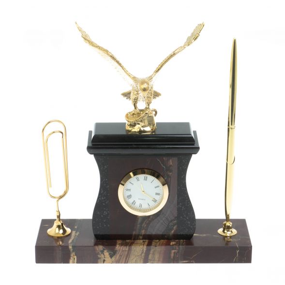 Настольный набор с ручкой и скрепкой &amp;quot;Орел&amp;quot; из яшмы 128276