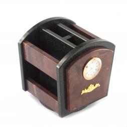 Канцелярский набор органайзер с часами и гербом России на вращающейся подставке