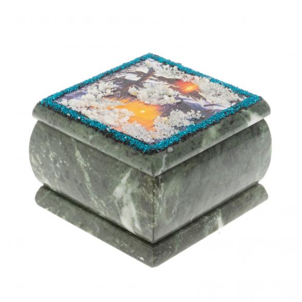 Шкатулка &amp;quot;Зимний вечер&amp;quot; камень змеевик 10х10х7 см 129668